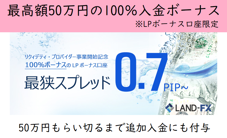 LAND-FXは総額50万円の100%入金ボーナスキャンペーンを開催中