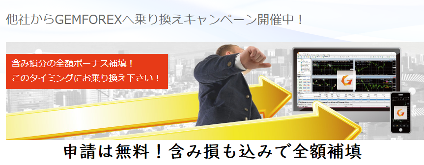GEMFOREXは口座乗り換えで損失補填のサービスあり