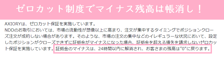 Axioryは追証なしのゼロカットシステム採用